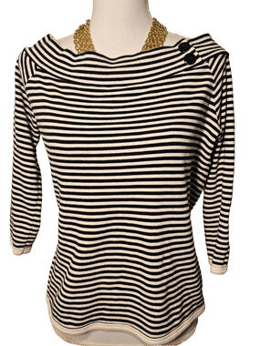 Camaieu Womens Off Shoulder Black And White Striped Long Sleeve Top L/XL